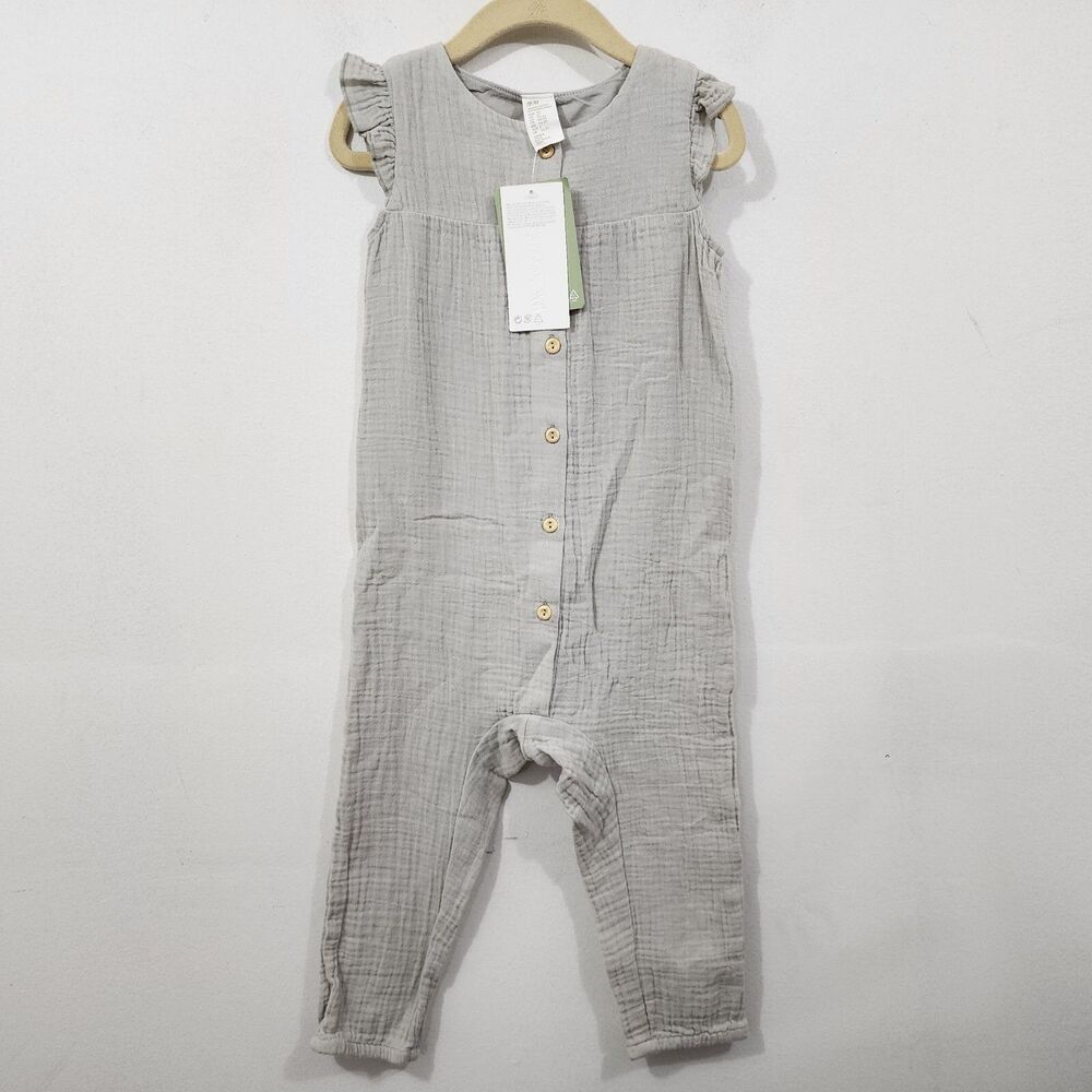 H&M Cotton Romper Suit Muslin Light Dusky Green One-Piece NWT Baby Size 2T